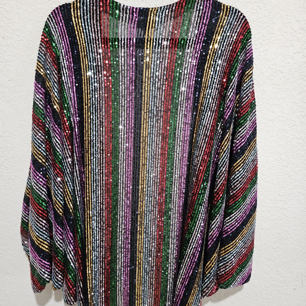 Torrid Multicolored Striped Sequin Kimono Cardigan. - Picture 4 of 7